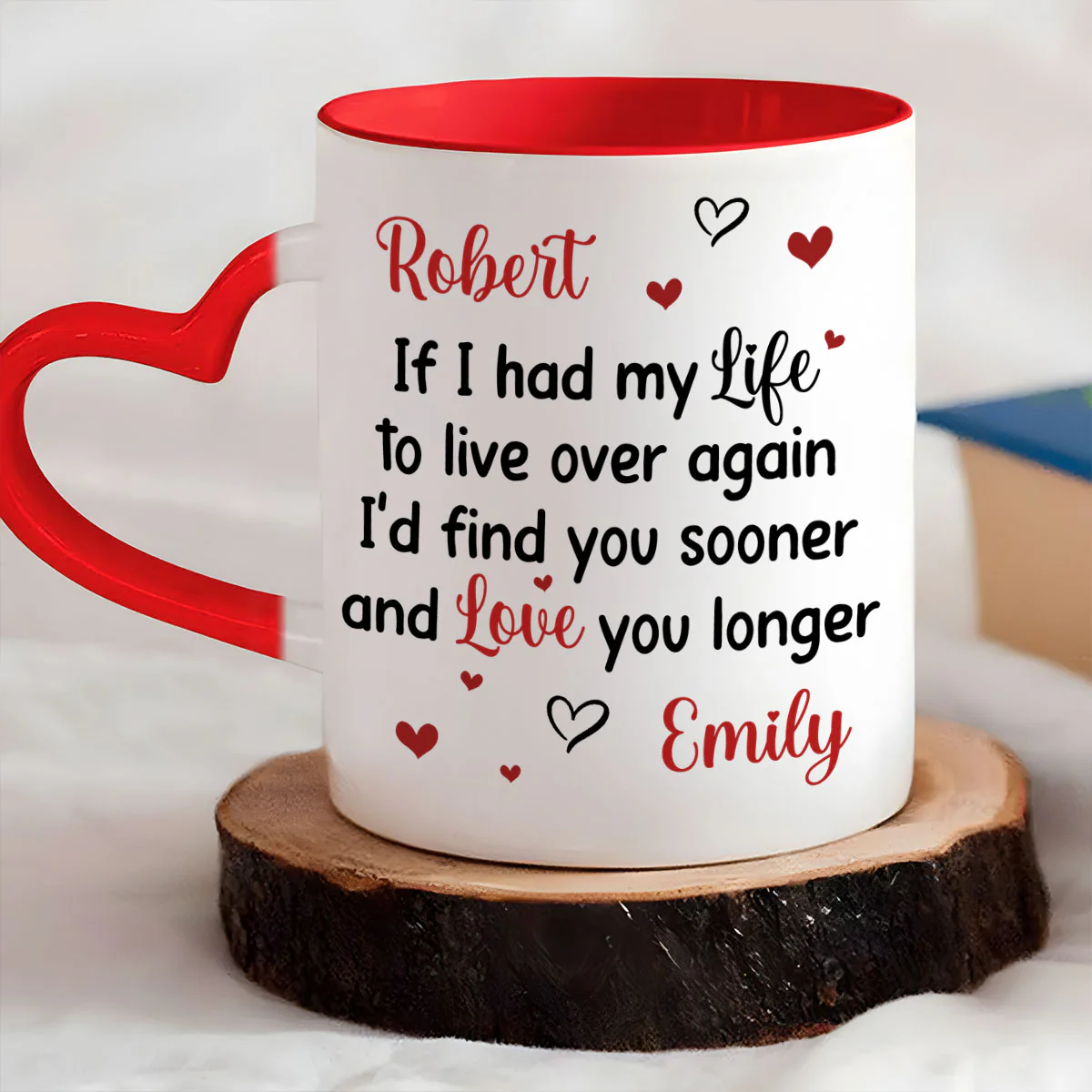 Anniversary Wedding Gifts For Husband And Wife Him And Her - Personalized Heart Handle Mug - Image 4
