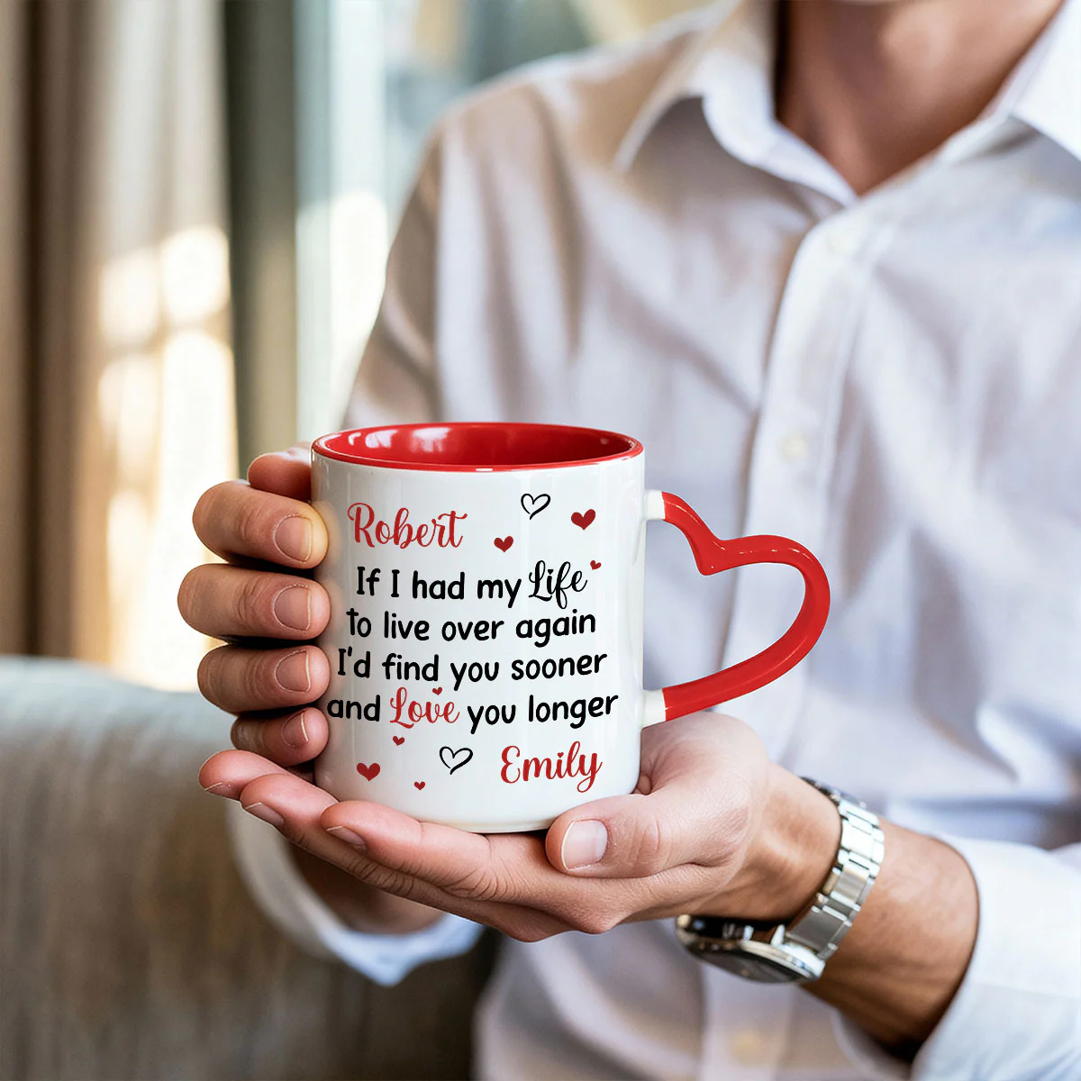 Anniversary Wedding Gifts For Husband And Wife Him And Her - Personalized Heart Handle Mug - Image 5