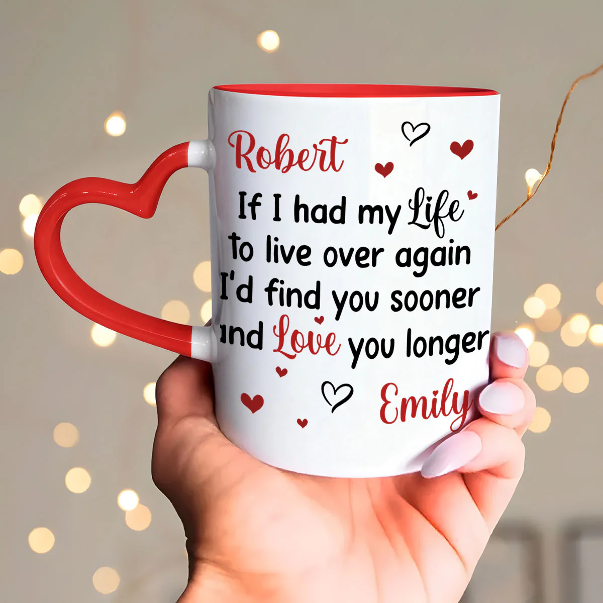 Anniversary Wedding Gifts For Husband And Wife Him And Her - Personalized Heart Handle Mug - Image 6