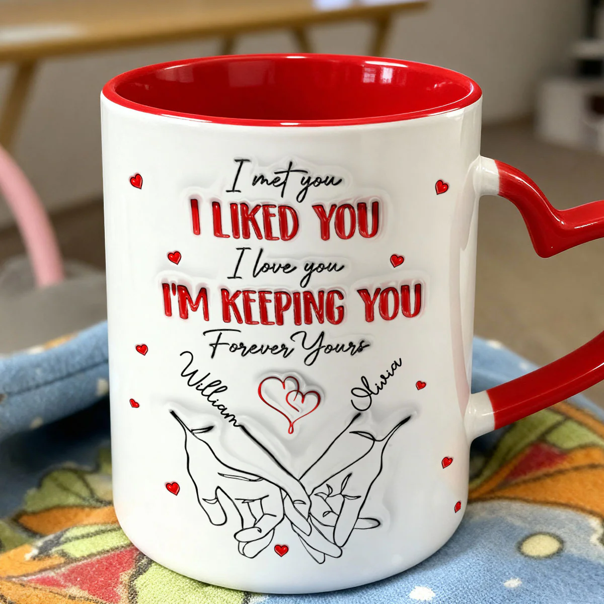 Anniversary Wedding Gifts For Husband And Wife - Personalized Heart Handle Mug