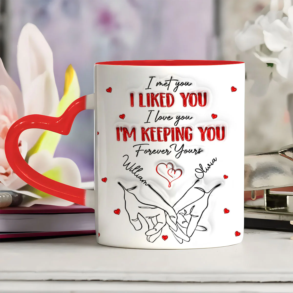 Anniversary Wedding Gifts For Husband And Wife - Personalized Heart Handle Mug - Image 3