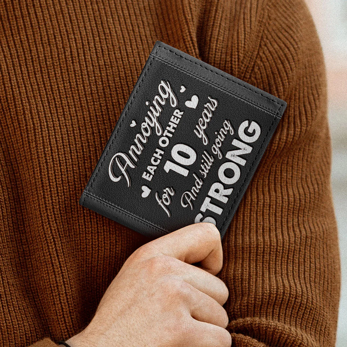 Annoying Each Other And Still Going Strong - Personalized Leather Folded Wallet - Image 3