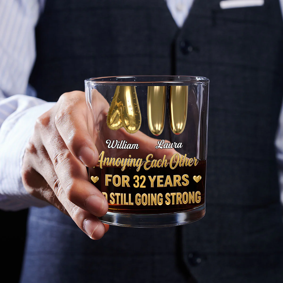 Annoying Each Other For Years And Still Going Strong  - Personalized Round Whiskey Glass - Image 4