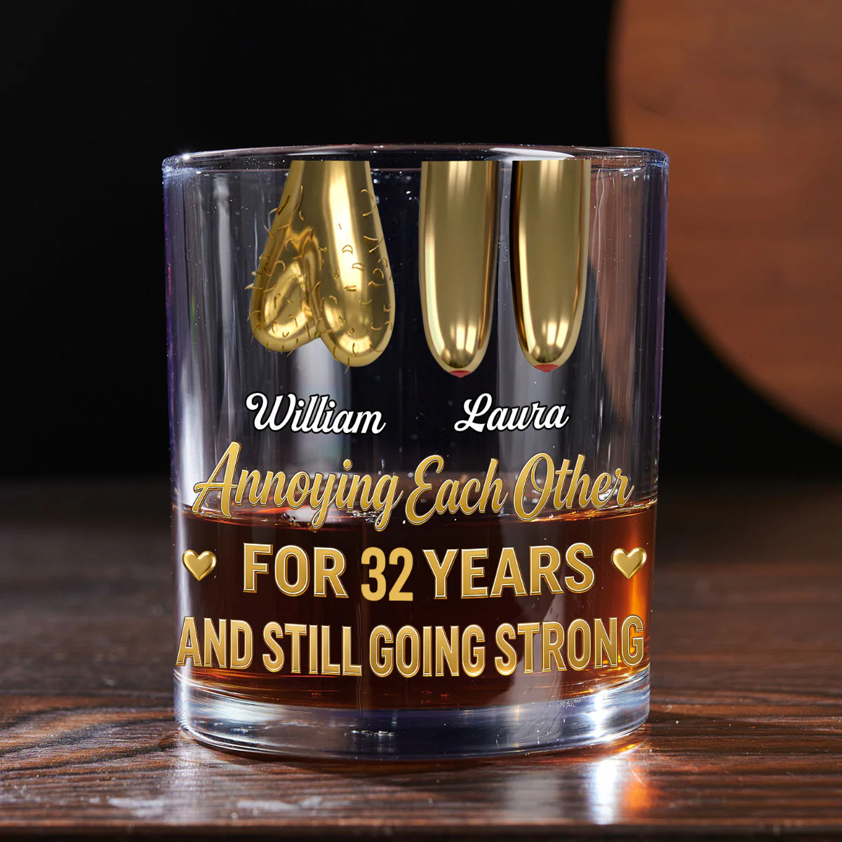Annoying Each Other For Years And Still Going Strong  - Personalized Round Whiskey Glass - Image 5