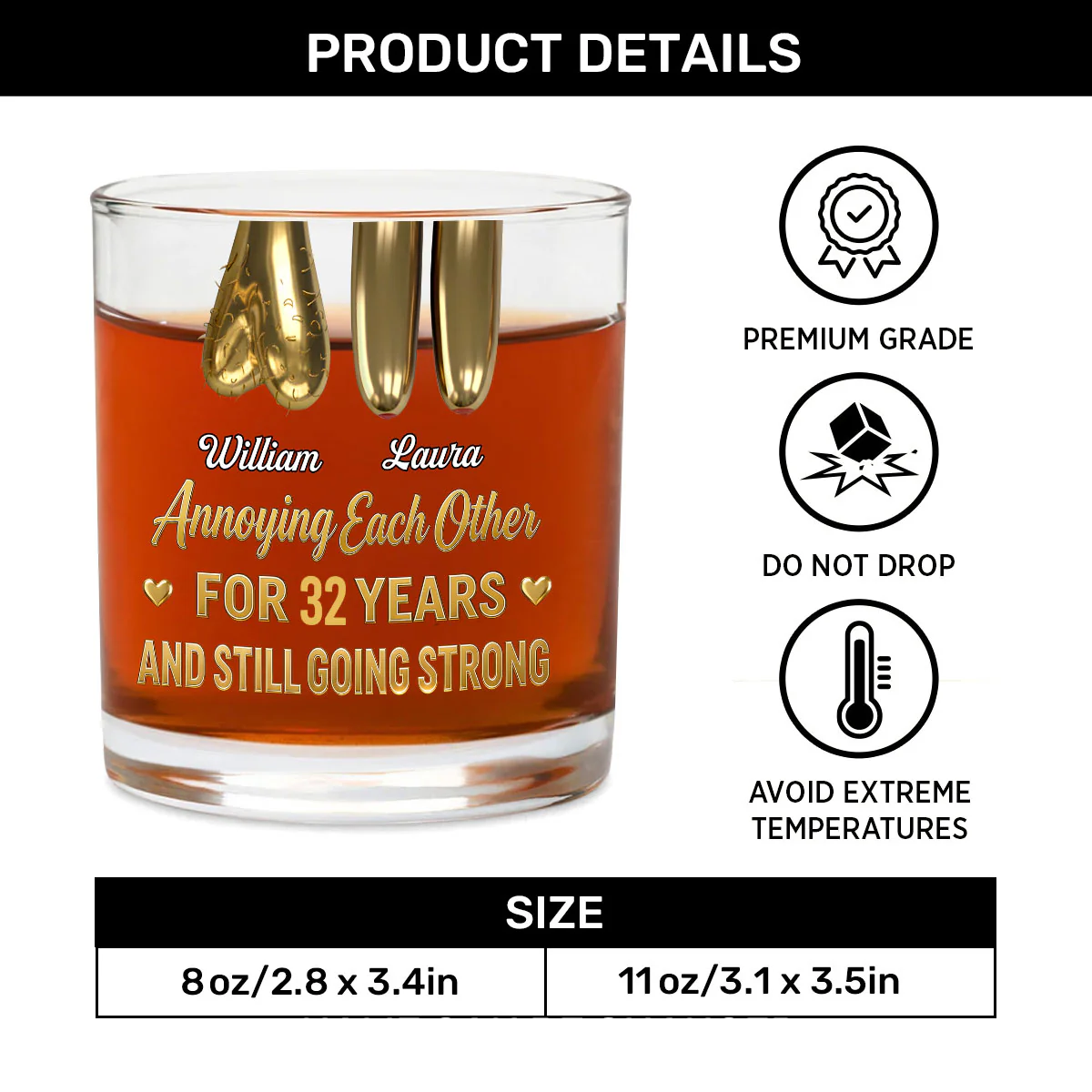 Annoying Each Other For Years And Still Going Strong  - Personalized Round Whiskey Glass - Image 6