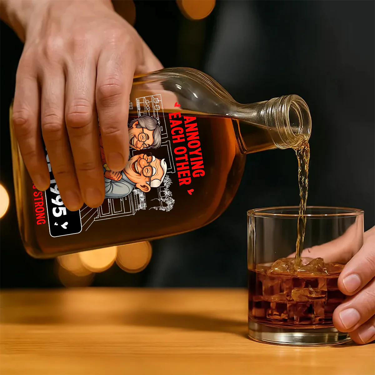 Annoying Each Other For Years Caricature Style - Personalized Whiskey Bottle - Image 3
