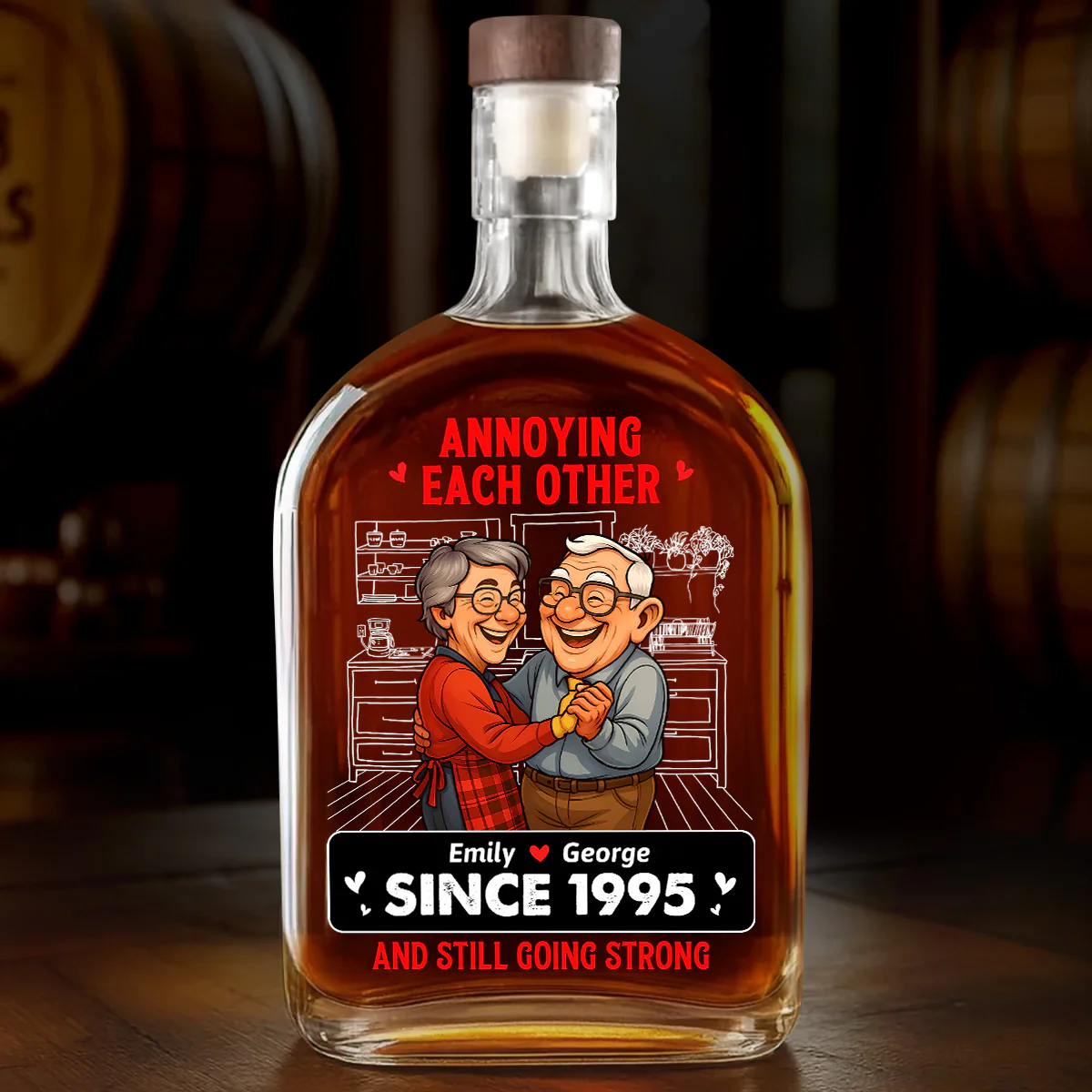 Annoying Each Other For Years Caricature Style - Personalized Whiskey Bottle - Image 4