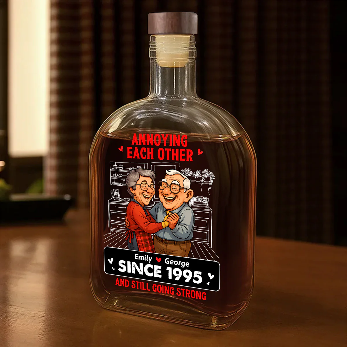 Annoying Each Other For Years Caricature Style - Personalized Whiskey Bottle - Image 6