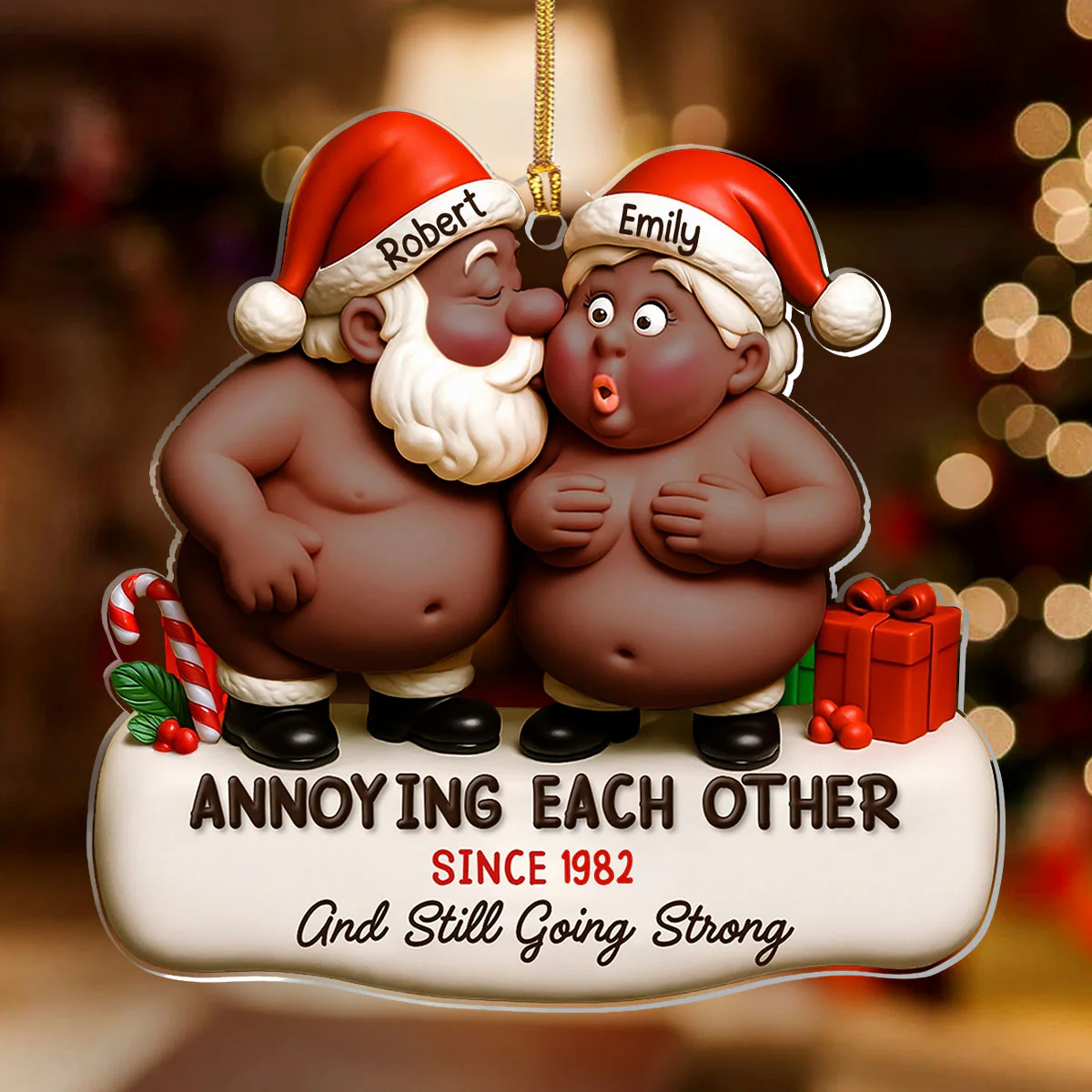 Annoying Each Other Santa Hats - Personalized 1-Layer Acrylic Ornament - Image 2