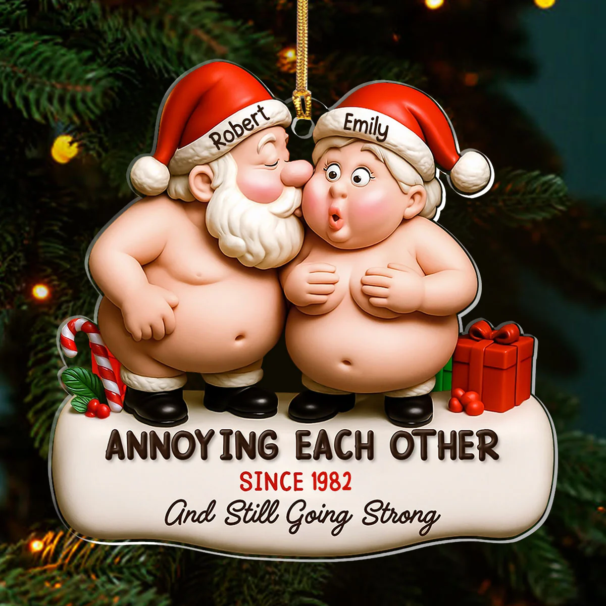 Annoying Each Other Santa Hats - Personalized 1-Layer Acrylic Ornament - Image 3