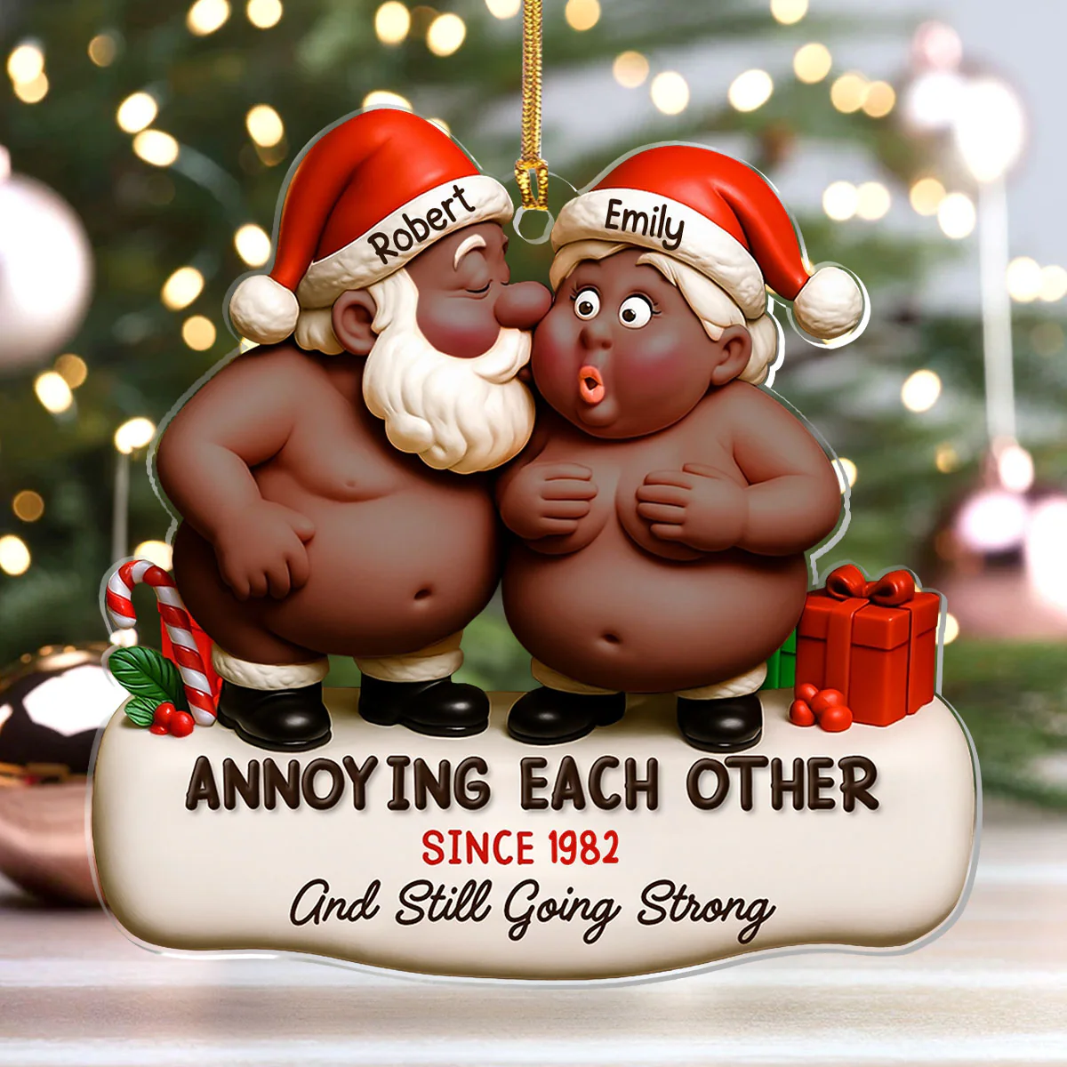 Annoying Each Other Santa Hats - Personalized 1-Layer Acrylic Ornament - Image 4