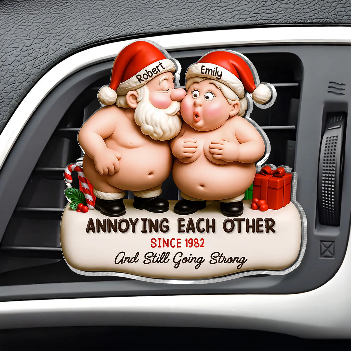 Annoying Each Other Santa Hats - Personalized Acrylic Car Vent Clip