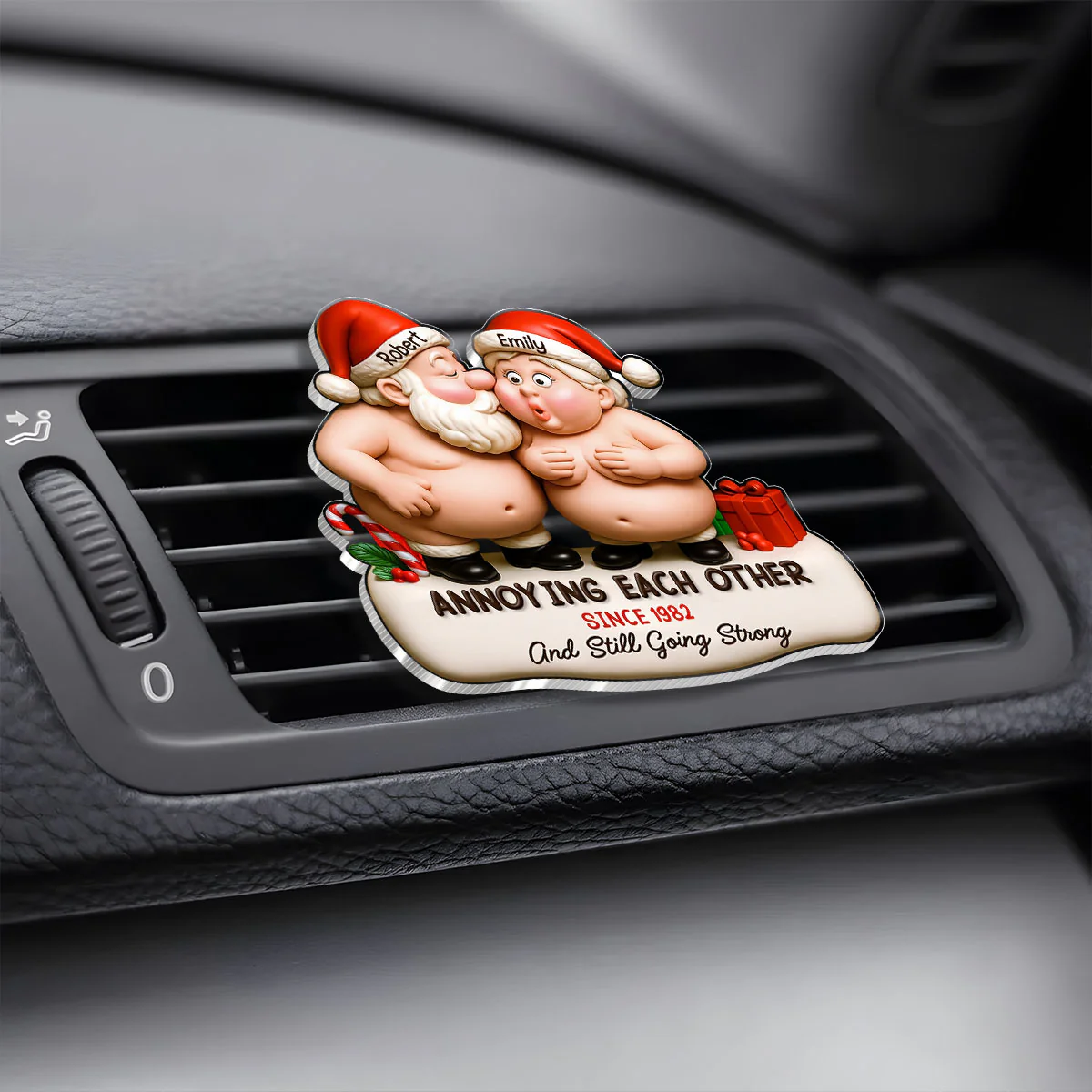 Annoying Each Other Santa Hats - Personalized Acrylic Car Vent Clip - Image 2