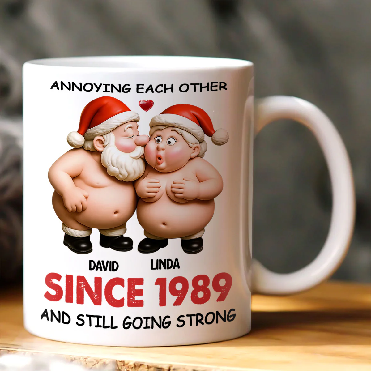 Annoying Each Other Santa Hats - Personalized Ceramic Coffee Mug
