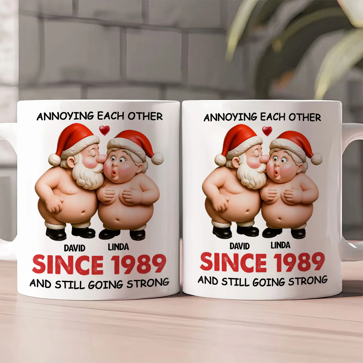 Annoying Each Other Santa Hats - Personalized Ceramic Coffee Mug - Image 2