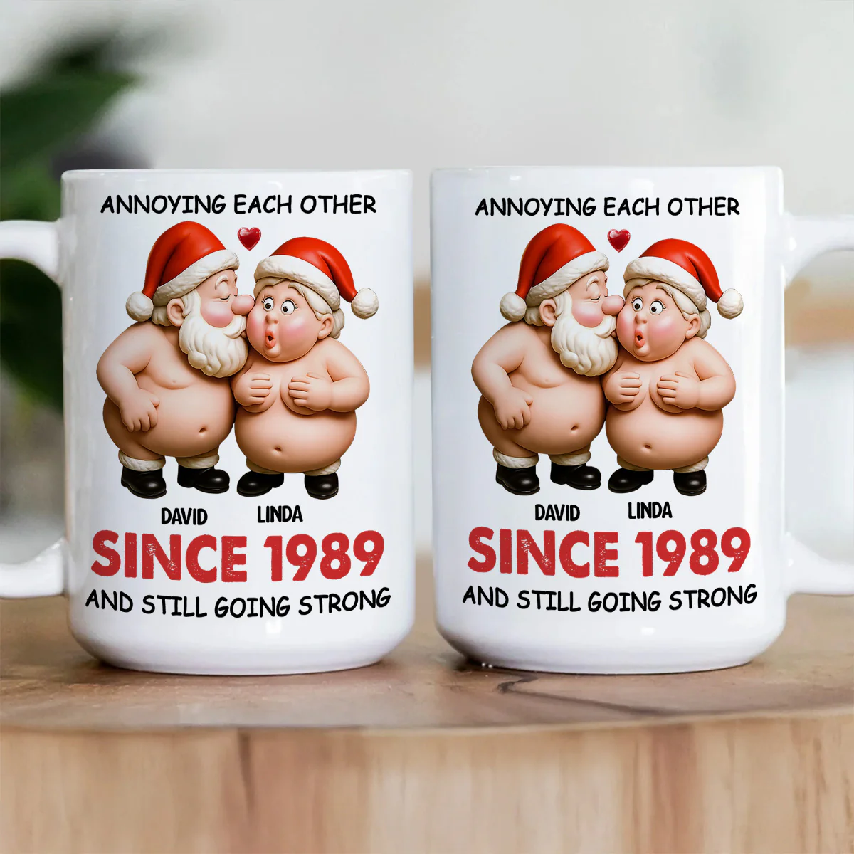 Annoying Each Other Santa Hats - Personalized Ceramic Coffee Mug - Image 3