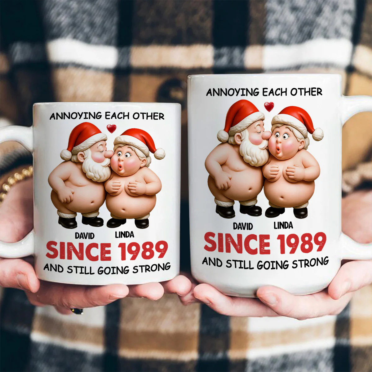 Annoying Each Other Santa Hats - Personalized Ceramic Coffee Mug - Image 4