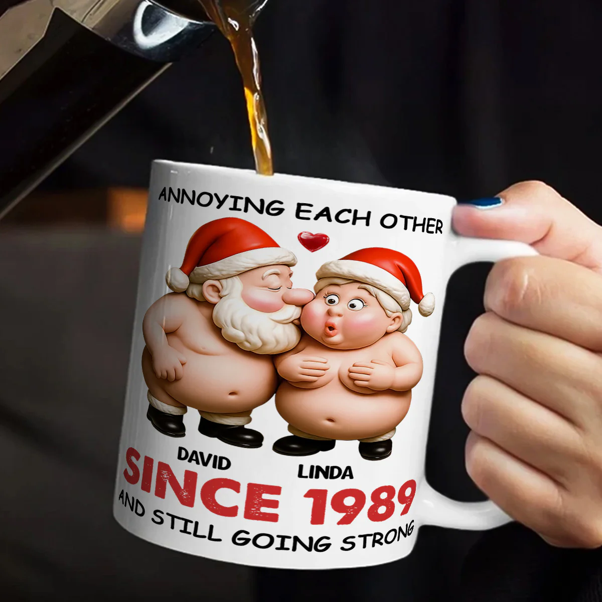 Annoying Each Other Santa Hats - Personalized Ceramic Coffee Mug - Image 5