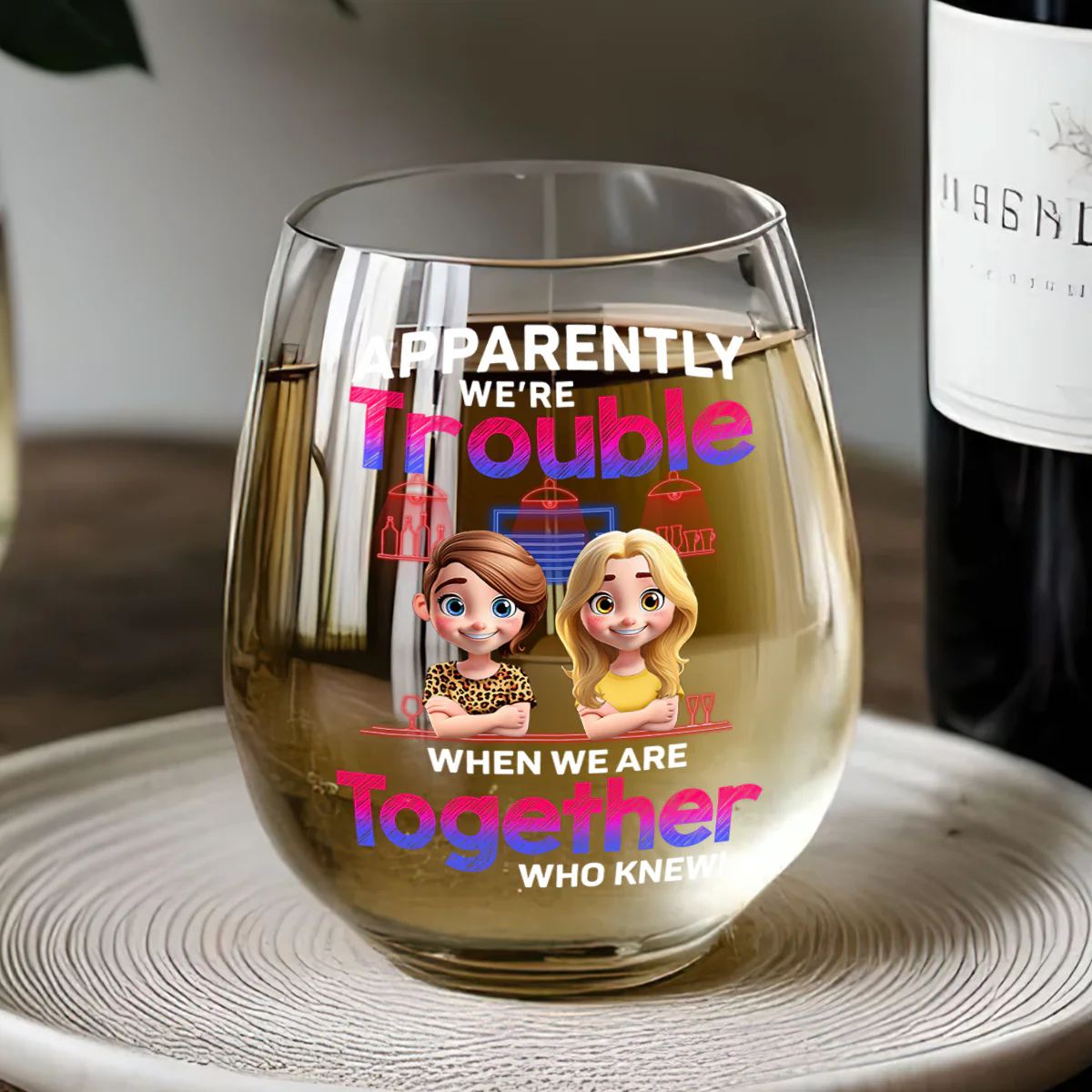 Apparently We're Trouble - Personalized Stemless Wine Glass - Image 4