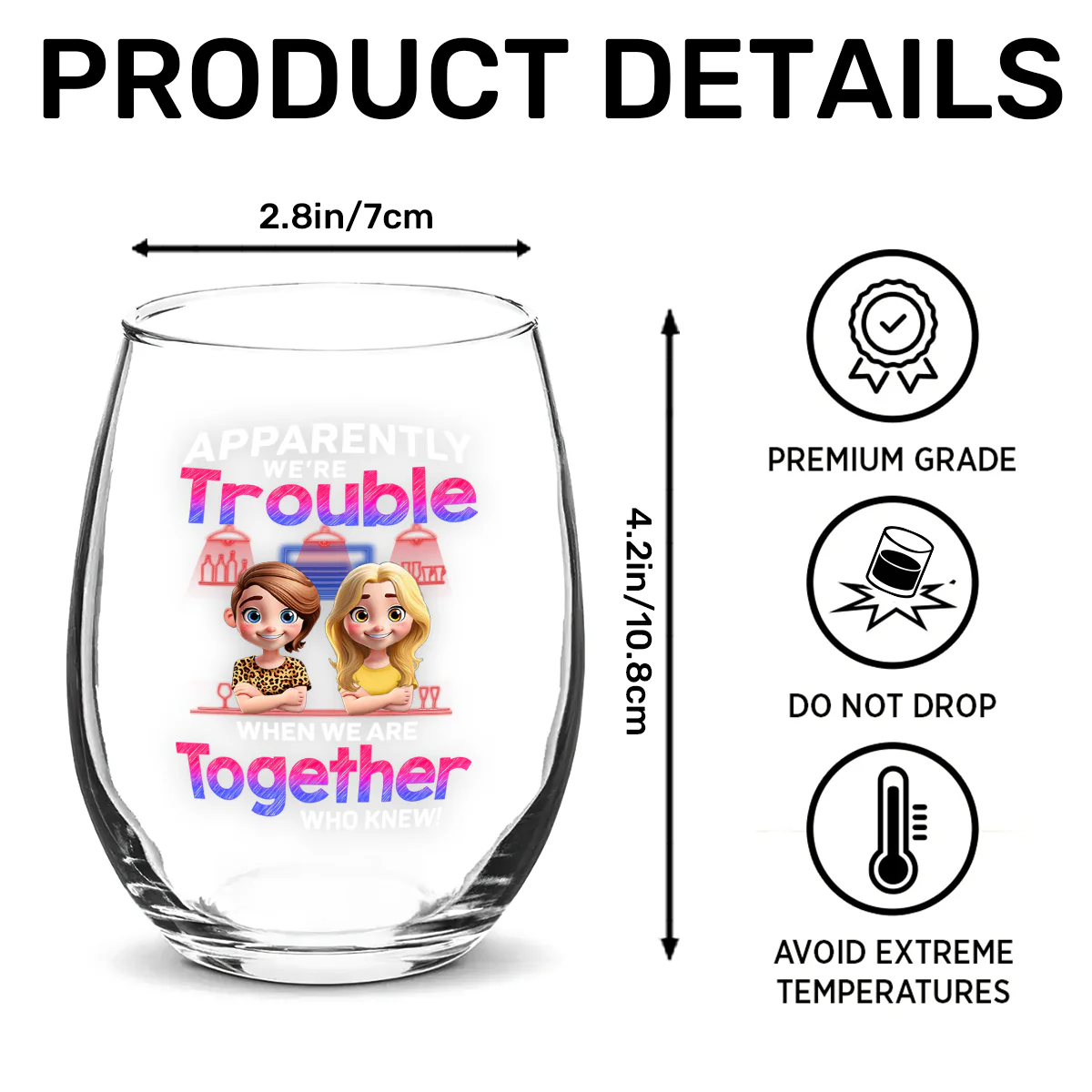 Apparently We're Trouble - Personalized Stemless Wine Glass - Image 6