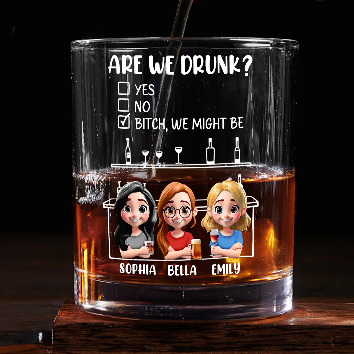 Are We Drunk - Personalized Round Whiskey Glass