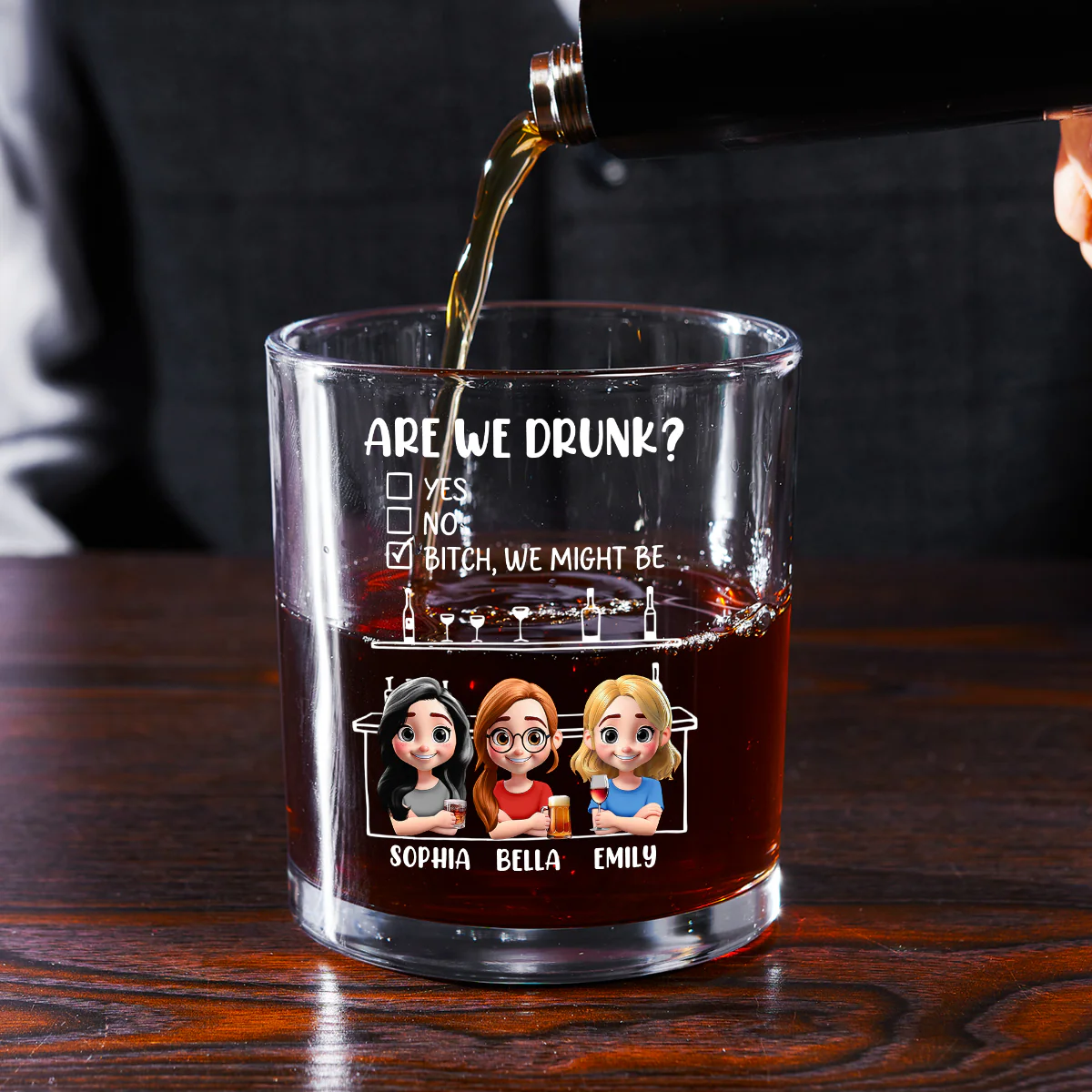 Are We Drunk - Personalized Round Whiskey Glass - Image 2