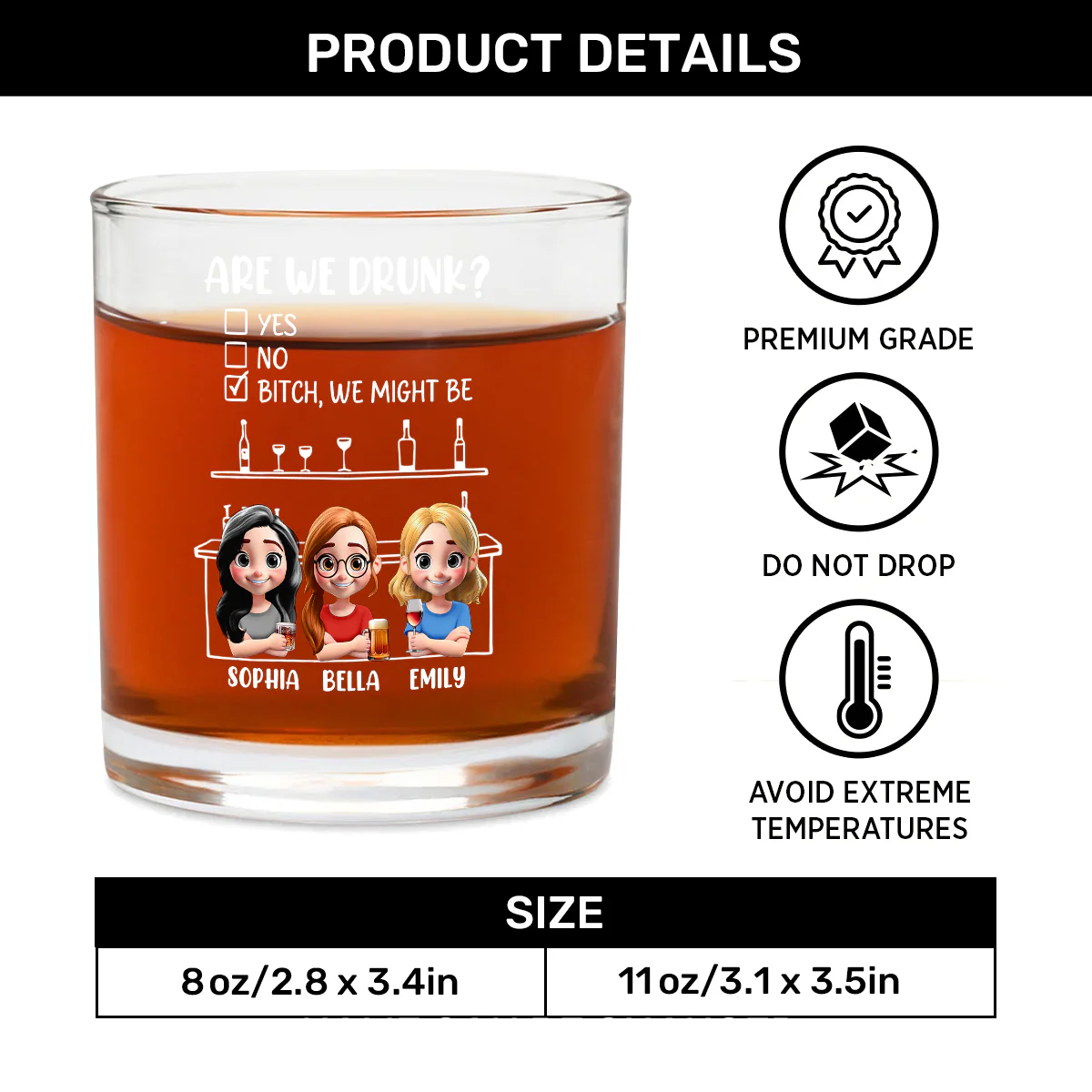 Are We Drunk - Personalized Round Whiskey Glass - Image 6
