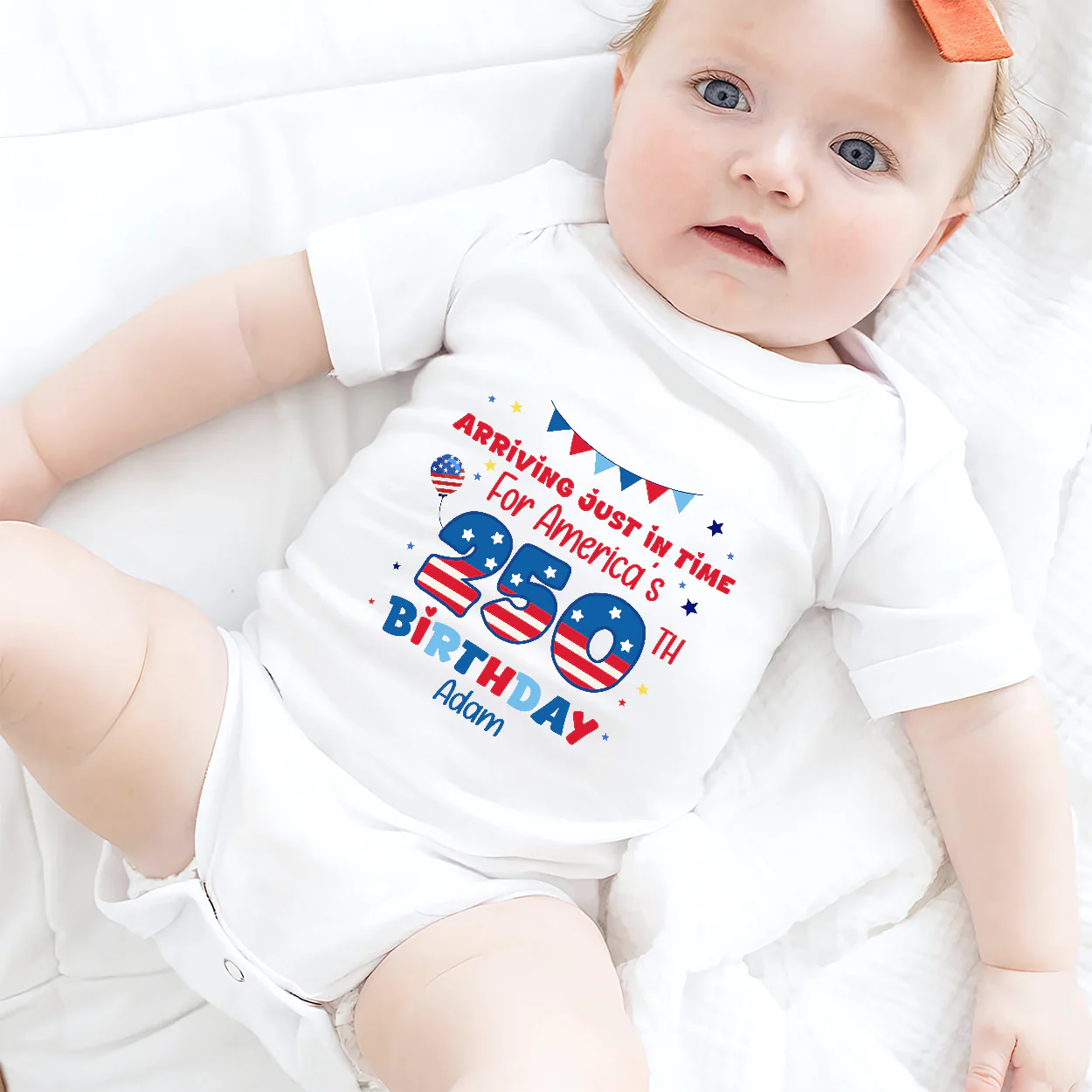 Arriving Just In Time For America’s 250th Birthday - Personalized Baby Onesie - Image 2