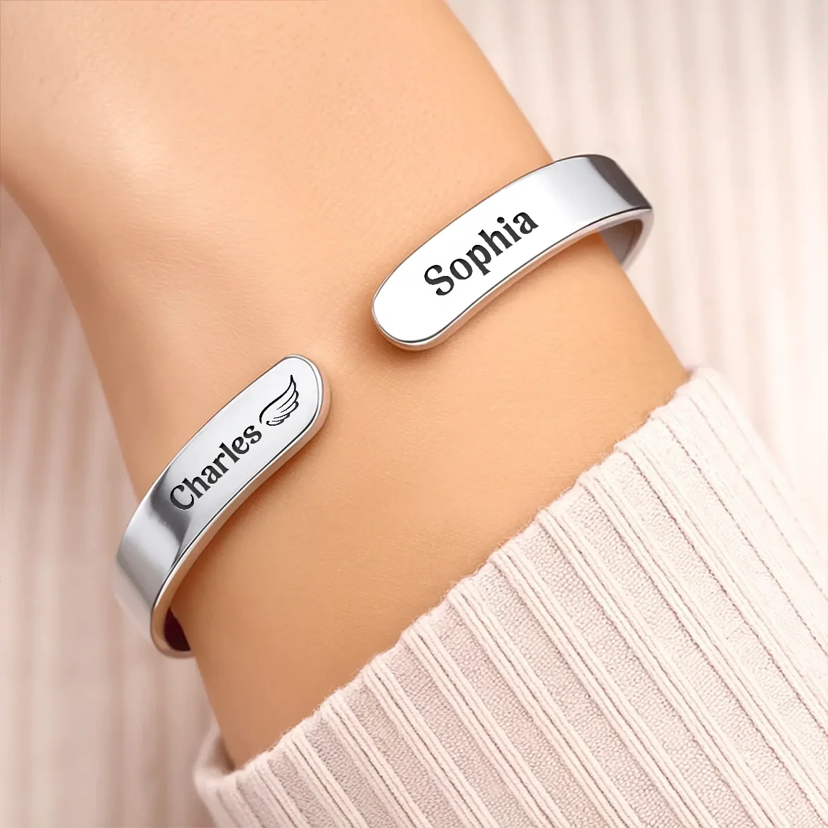 As I Sit In Heaven - Personalized Cuff Bangle Bracelet With Box - Image 3