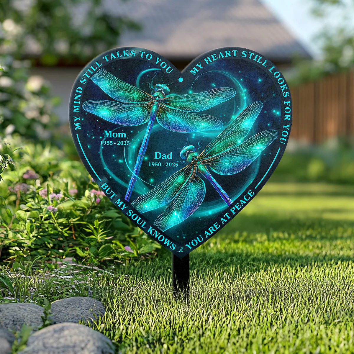 At Peace Dragonfly Memorial - Personalized Metal Garden Stake - Image 3
