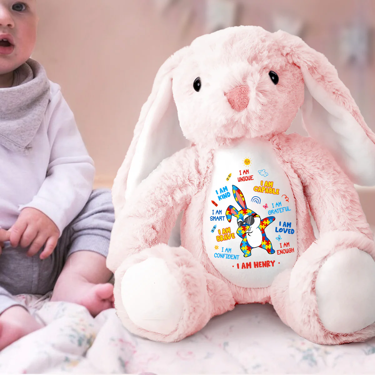 Autism Bunny I'm Kind Smart Loved - Personalized Stuffed Bunny - Image 2