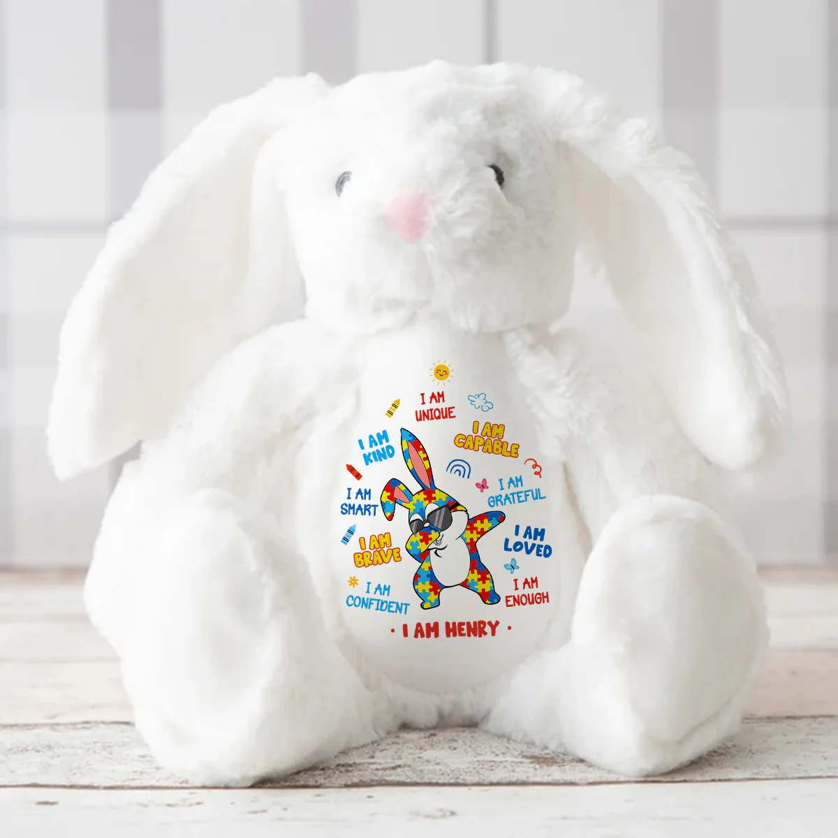 Autism Bunny I'm Kind Smart Loved - Personalized Stuffed Bunny - Image 3