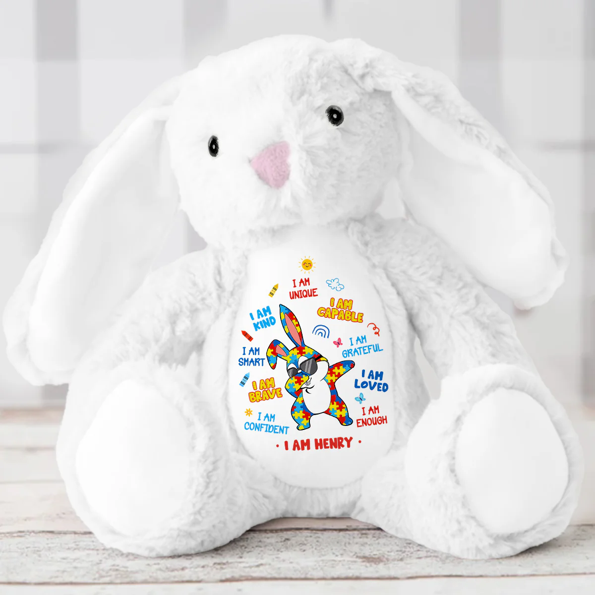 Autism Bunny I'm Kind Smart Loved - Personalized Stuffed Bunny - Image 5