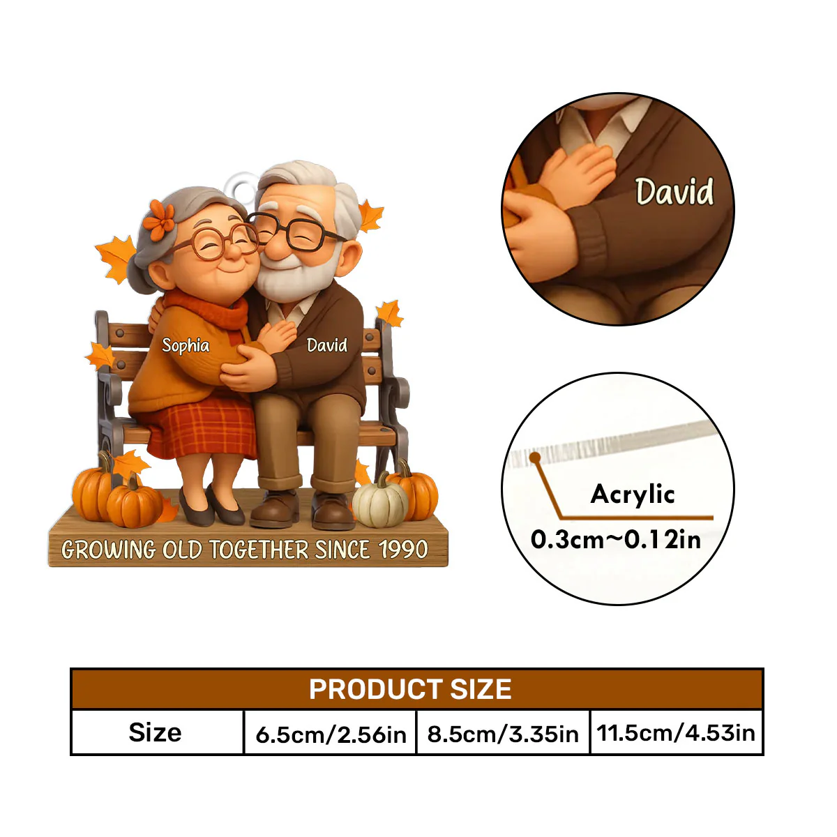 Autumn Couple Growing Old Together - Personalized Car Acrylic Hanging Ornament - Image 5