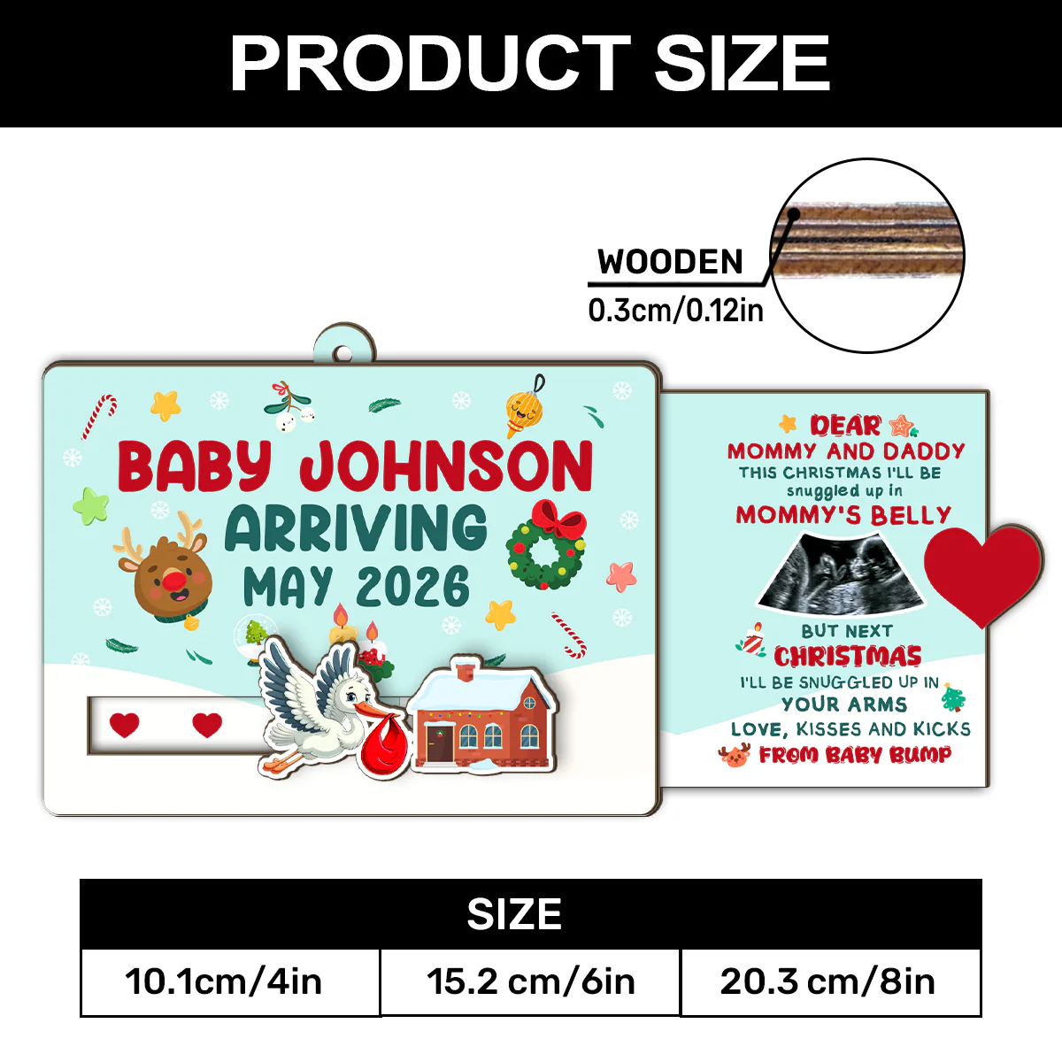 Baby Arriving Announcement - Personalized Wooden Slider Ornament - Image 5