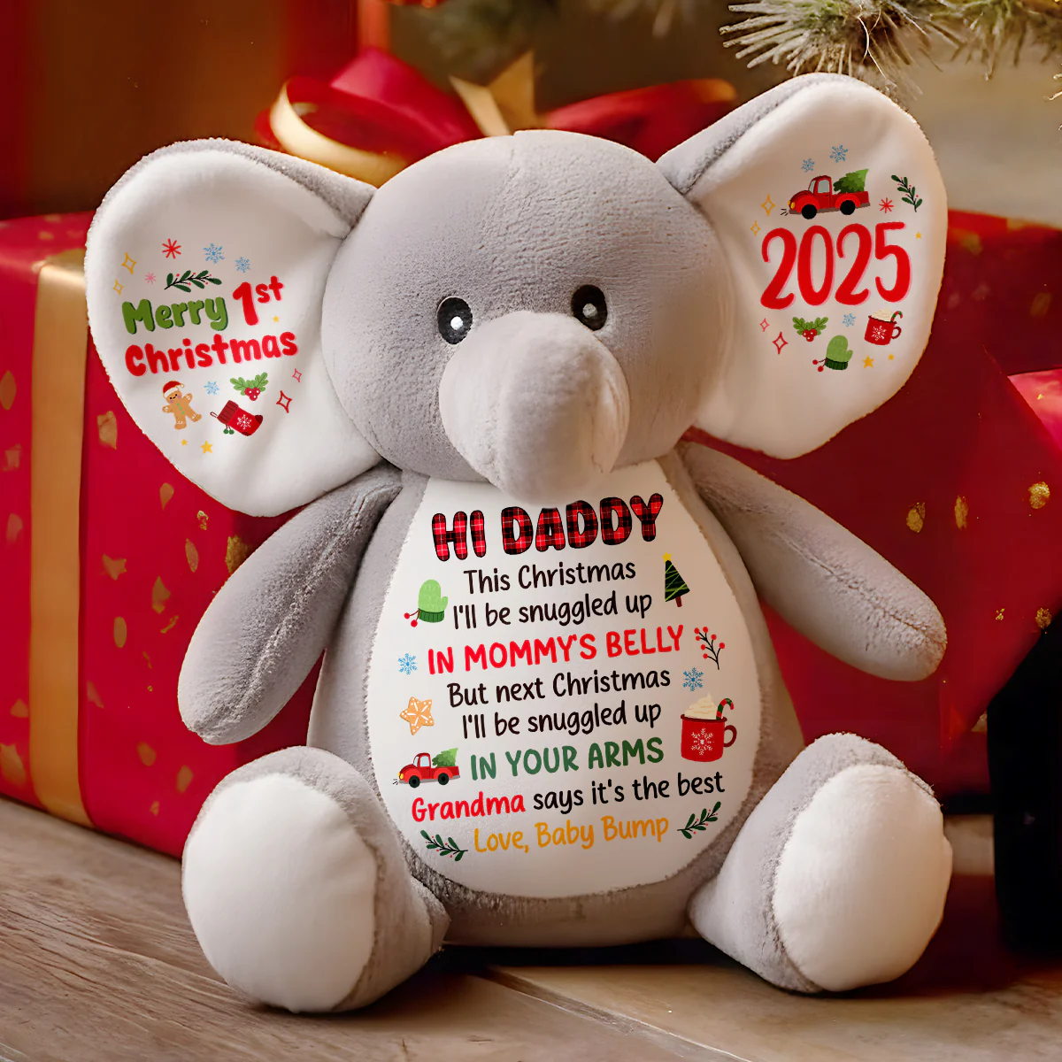 Baby Bump's First Christmas - Personalized Stuffed Elephant - Image 2