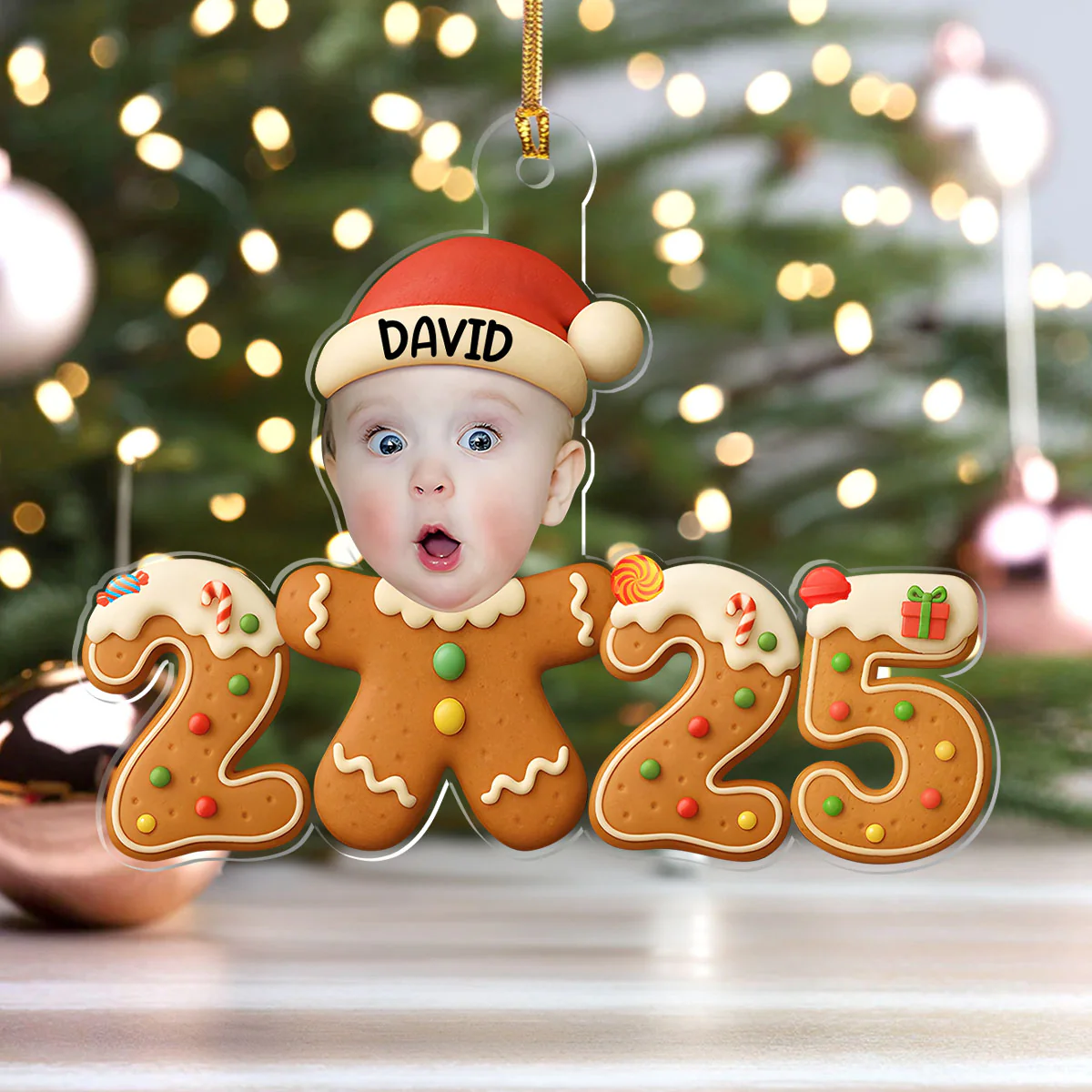 Baby Christmas 2025 Gingerbread - Personalized 1-Layer Acrylic Ornament - Image 4
