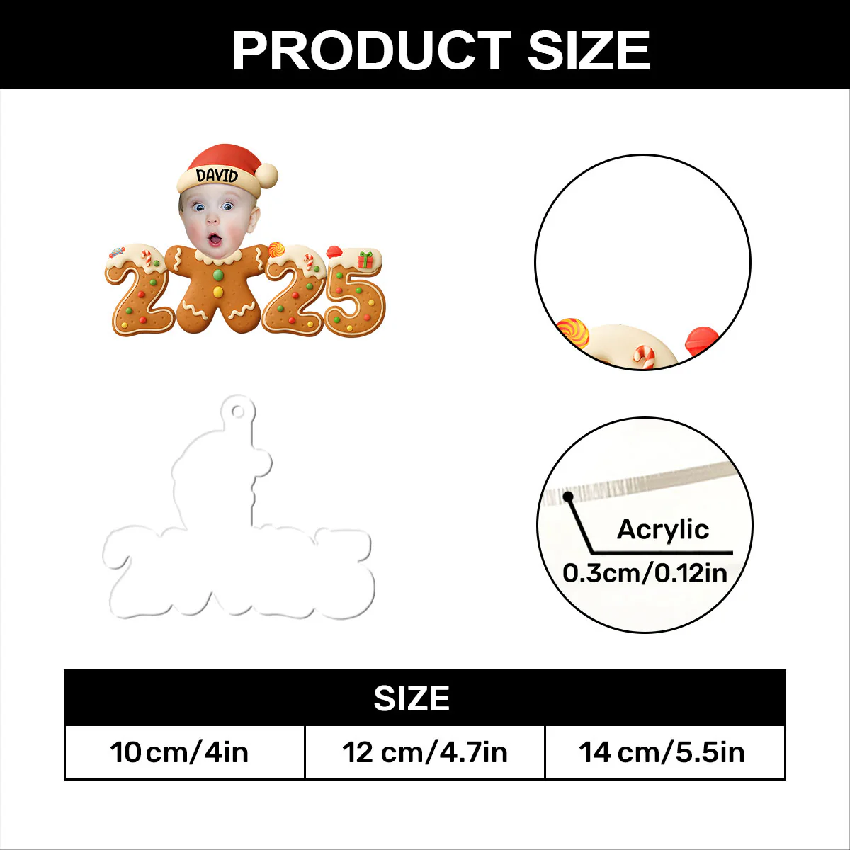 Baby Christmas 2025 Gingerbread - Personalized 1-Layer Acrylic Ornament - Image 7