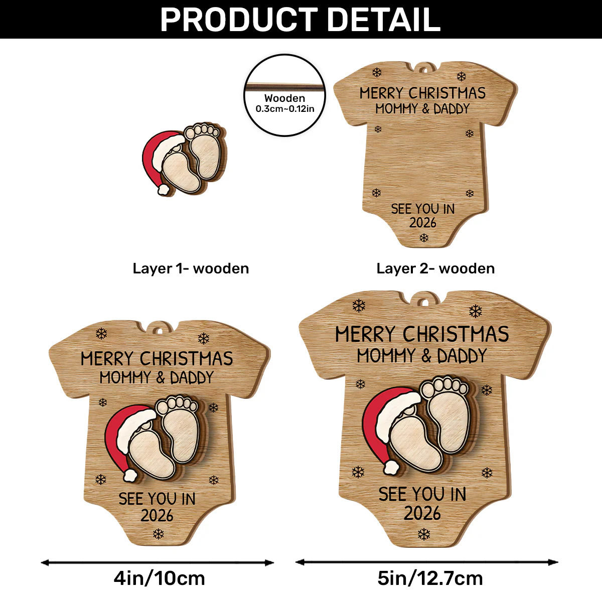 Baby Expecting See You In 2026 - Personalized 2-Layered Wooden Ornament - Image 6