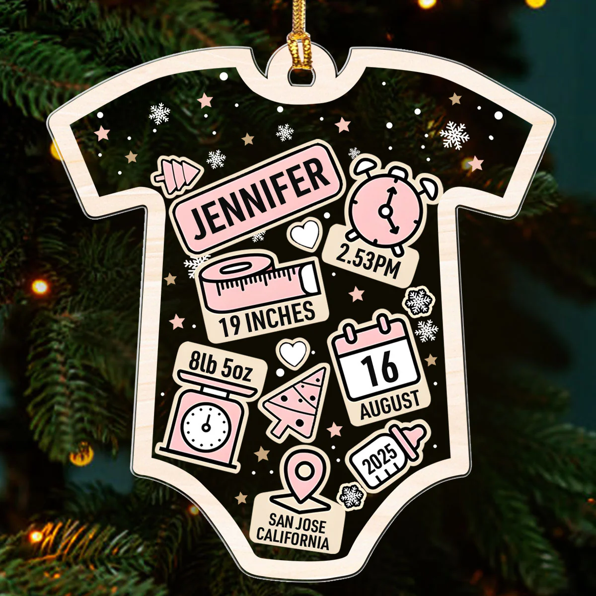 Baby First Christmas Birth Index - Personalized 1-Layer Acrylic Ornament - Image 3