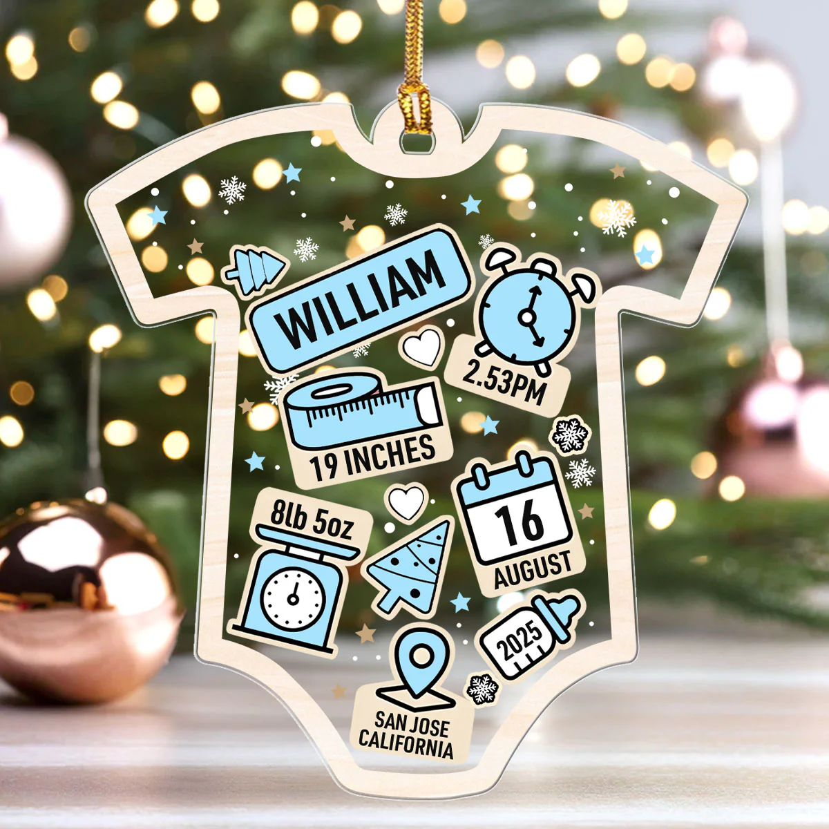 Baby First Christmas Birth Index - Personalized 1-Layer Acrylic Ornament - Image 4