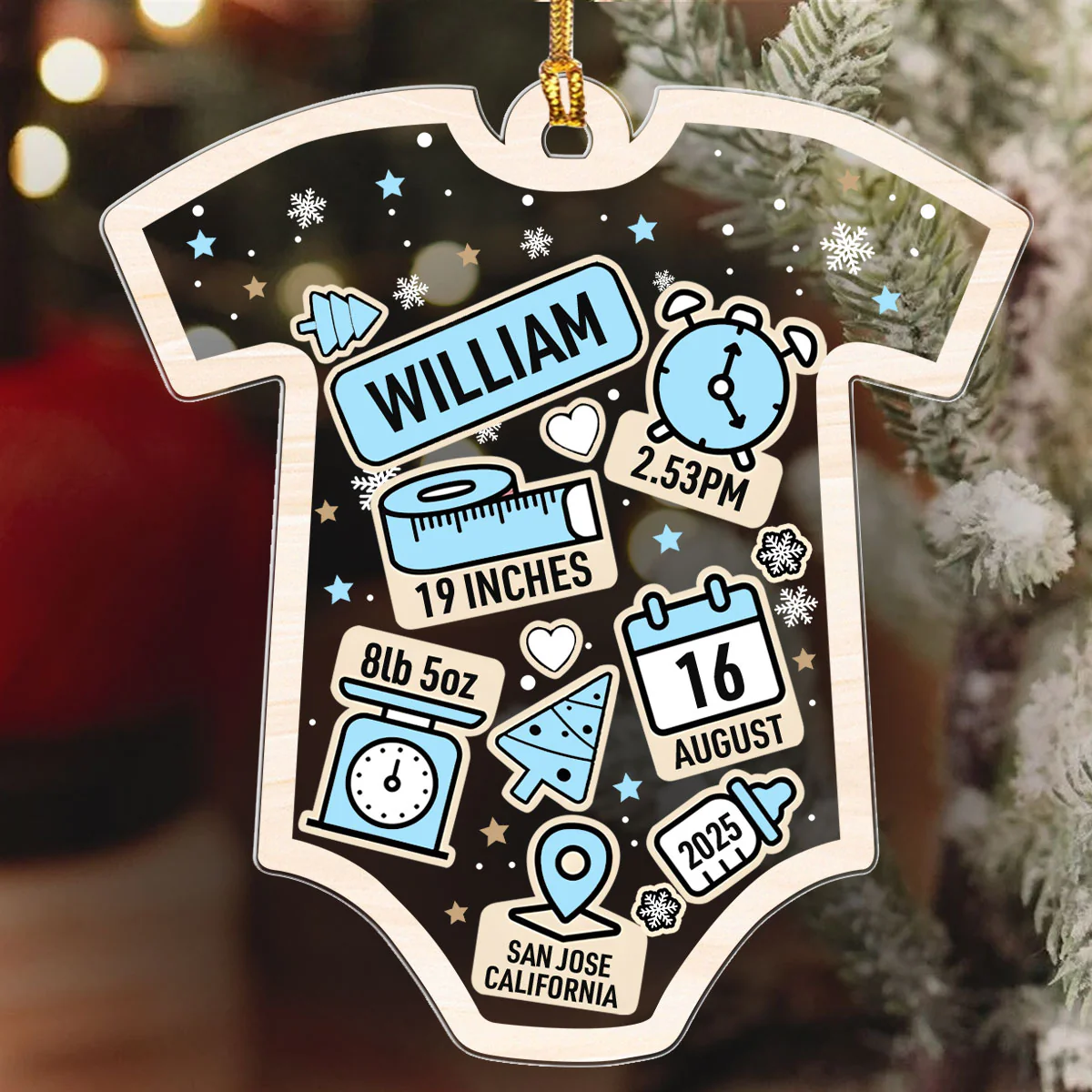 Baby First Christmas Birth Index - Personalized 1-Layer Acrylic Ornament - Image 6