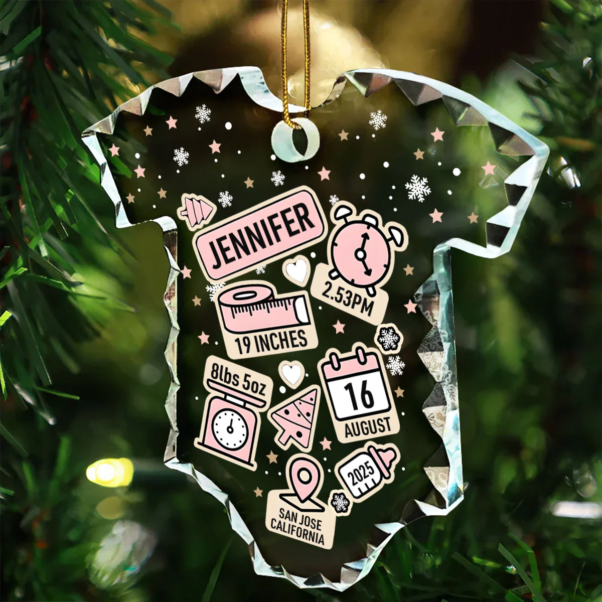 Baby First Christmas Birth Index - Personalized Onesie Shaped Glass Ornament - Image 4