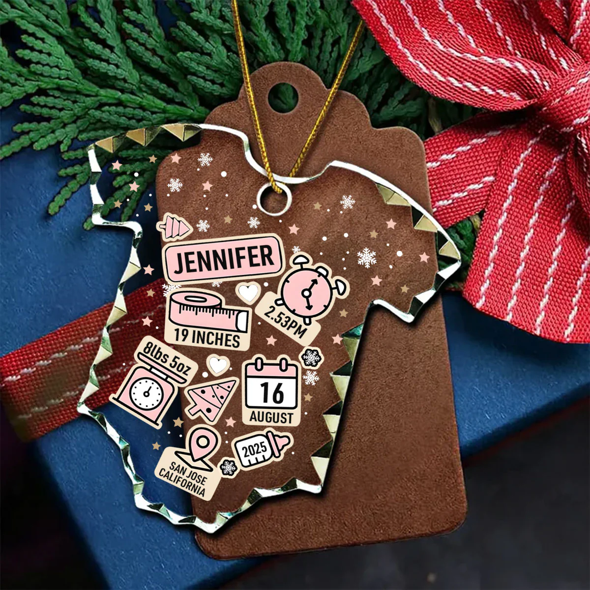 Baby First Christmas Birth Index - Personalized Onesie Shaped Glass Ornament - Image 6