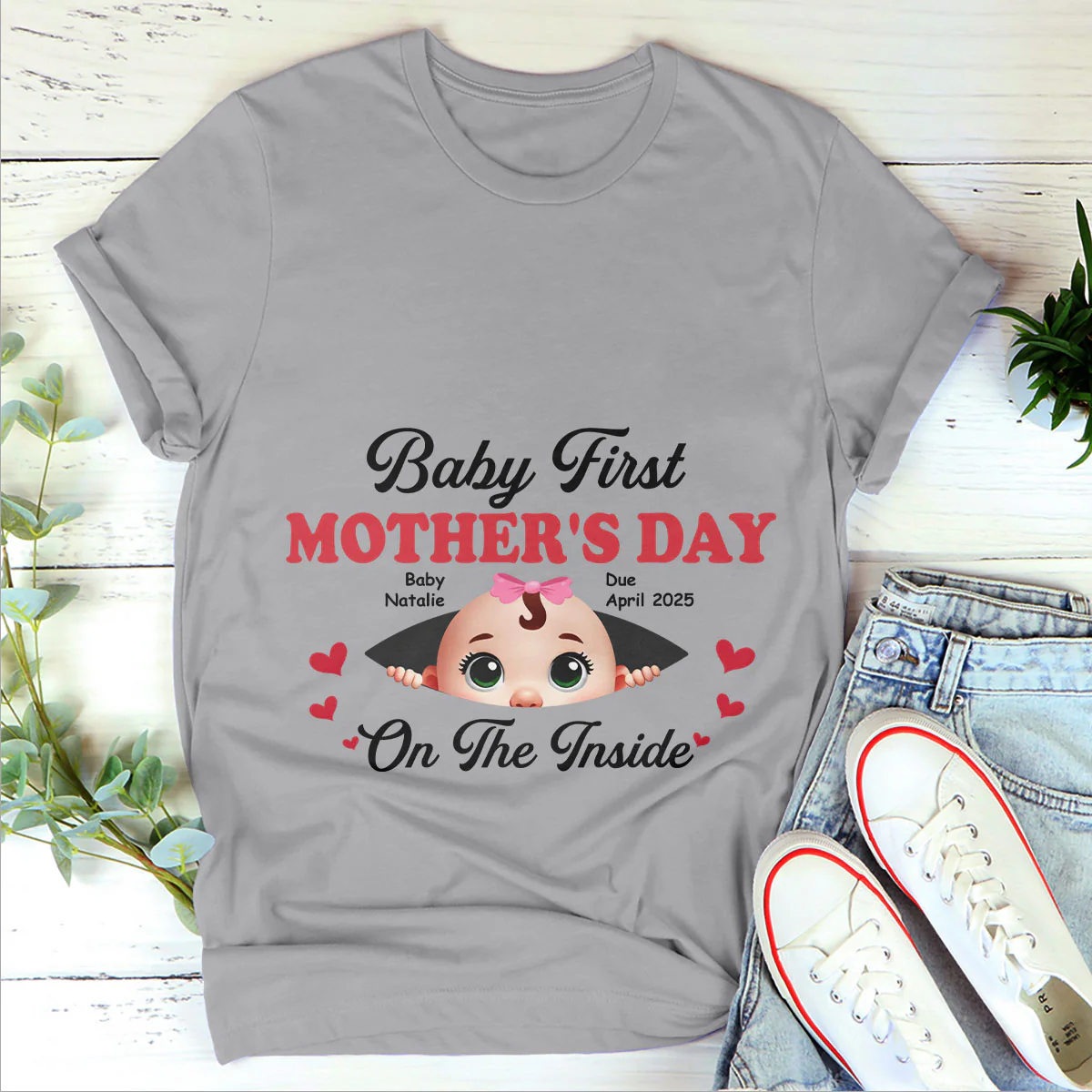 Baby First Mother's Day On The Inside - Personalized Classic Unisex T-shirt - Image 4
