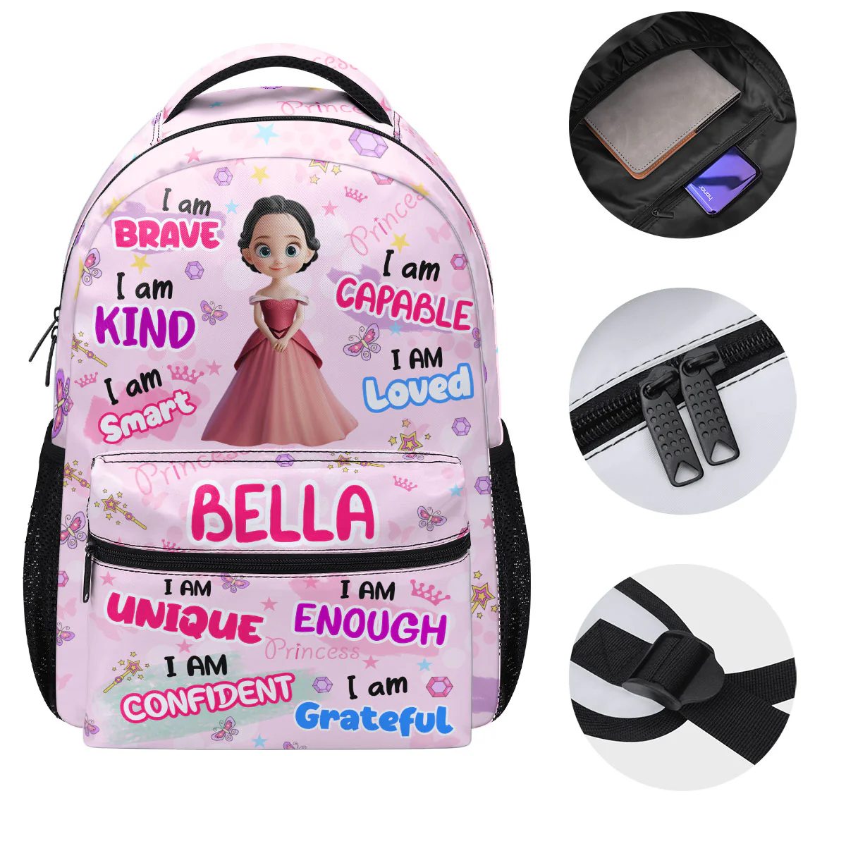 Baby Girl Princess Affirmations - Personalized Backpack - Image 8