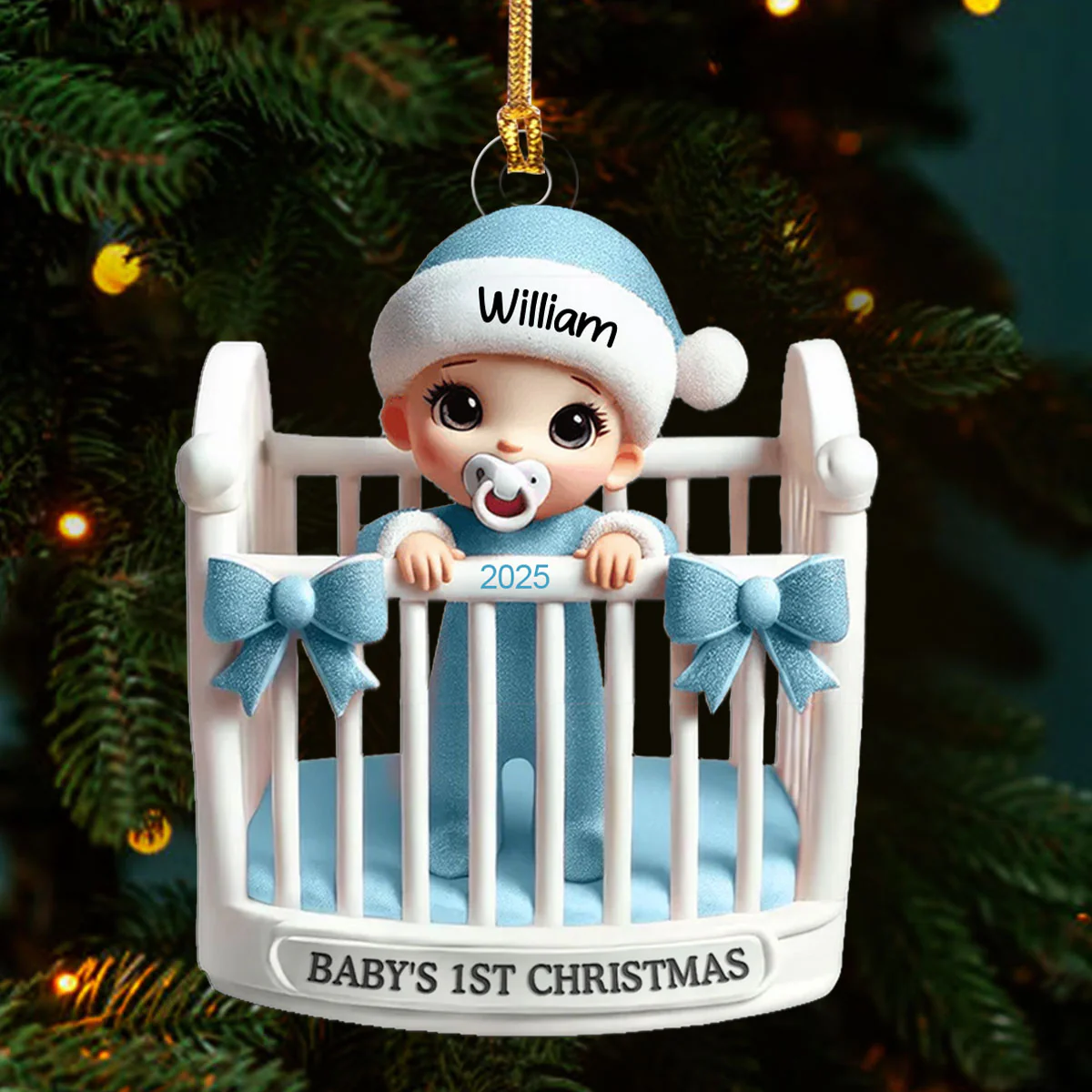 Baby In Crib - Personalized 1-Layer Acrylic Ornament - Image 3