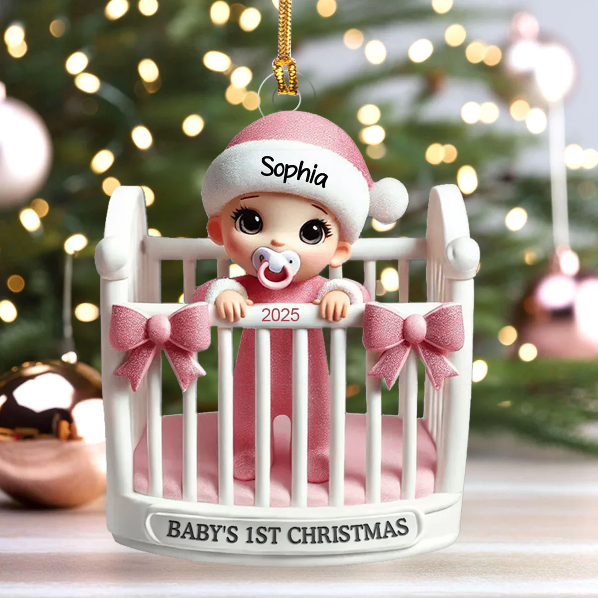 Baby In Crib - Personalized 1-Layer Acrylic Ornament - Image 4