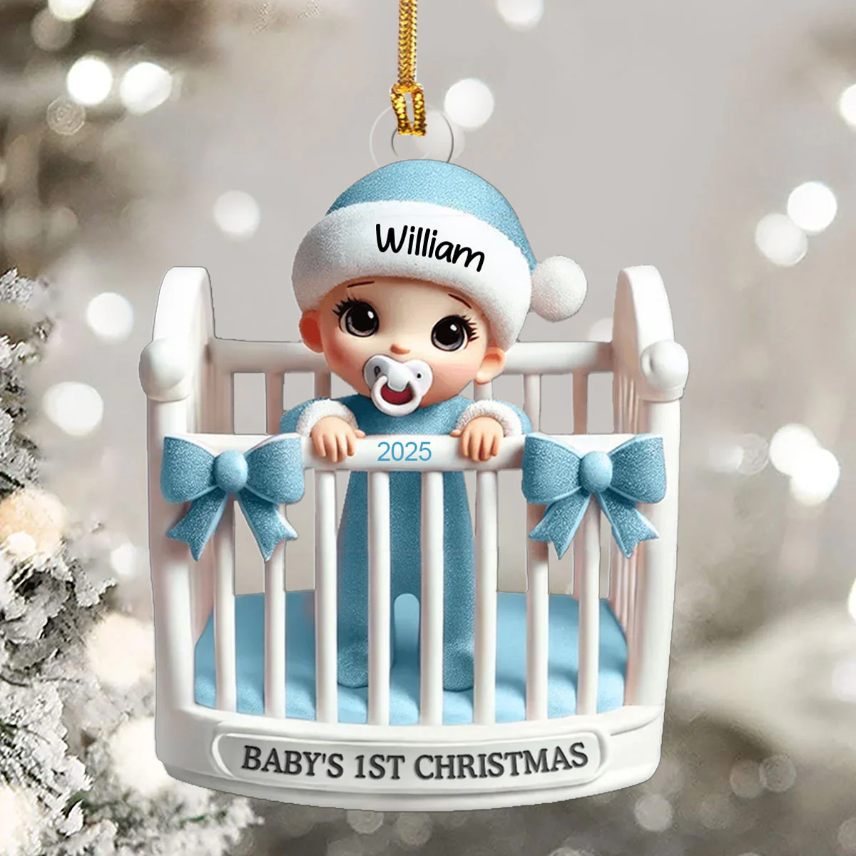 Baby In Crib - Personalized 1-Layer Acrylic Ornament - Image 5