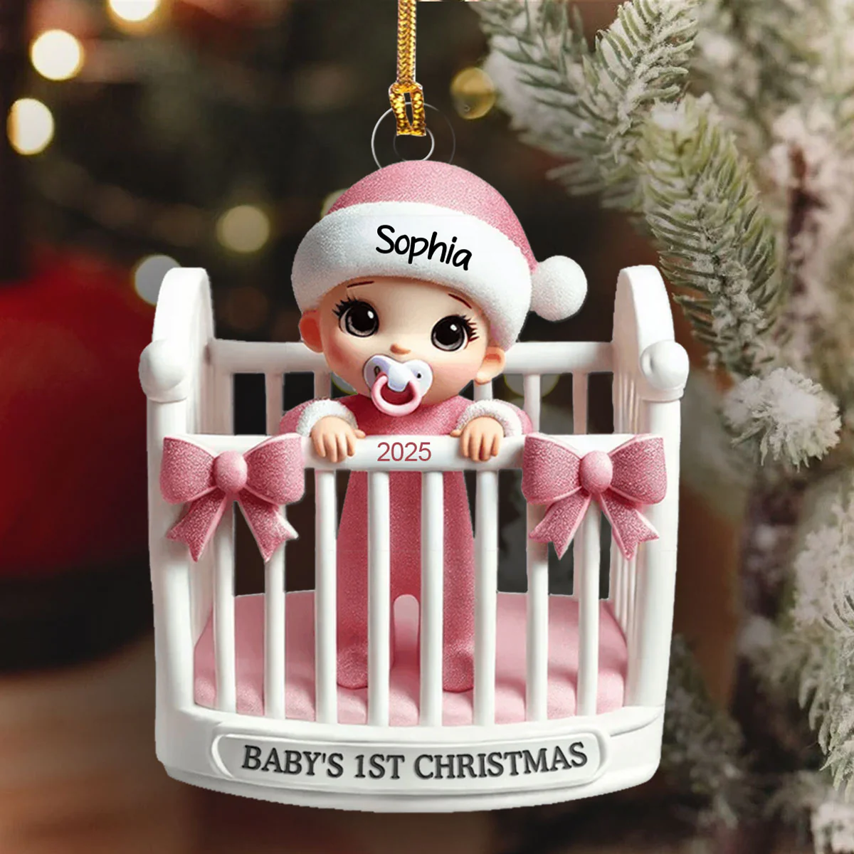 Baby In Crib - Personalized 1-Layer Acrylic Ornament - Image 6